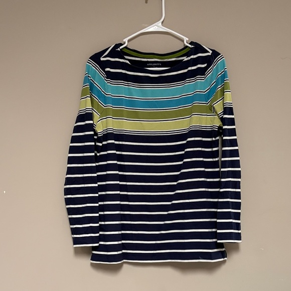 Appleseed's Tops - Appleseed's women’s Long Sleeve Striped Shirt - Navy, Green, Aqua